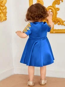 SHEIN 嬰兒女寶貝優雅印花派對連衣裙 - 藍色 - 查看 2