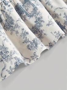 SHEIN MOD 女士甜心領植物印花短泡泡袖復古襯衫