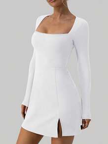 Đầm ôm body tay dài xẻ tà cổ tim mới cho nữ - trắng - Xem 3