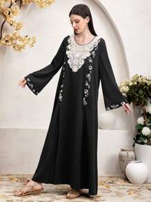Al Najma Của phụ nữ Phong cách Kết cườm Thêu Dài Áo sơ mi - màu đen - Xem 3