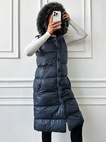 EURMUSE Hooded Padded Vest Jacket With Collar - Blue - View 5