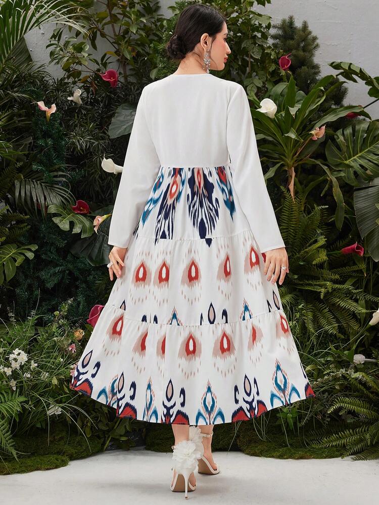 Women's Embroidery Patchwork V-Neck Long Sleeve Dress Fall Cloth For Women