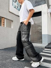 Manfinity EMRG Pantalones Cargo De Mezclilla Para Hombre Con Bolsillos - Gris - Ver 4