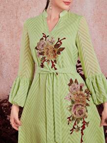Modelyn Vestido De Manga Acampanada Con Bordado Floral Para Mujeres