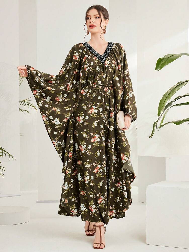 Floral Print Batwing Sleeve Dress