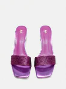 SheIn BIZ Ladies' Purple Pu Rhinestone Decor Mule Clear Heel Sandals - Purple - View 1