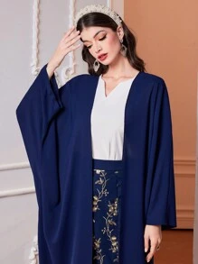 Al Najma Ladies' Solid Color Long Sleeve Open Front Coat And Floral Print Skirt Two Pieces Set 2 Pieces Set - Blue - View 7