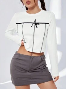 SHEIN Qutie Của phụ nữ Vòng cổ Tay áo dài Áo thun - Nhiều màu - Xem 6