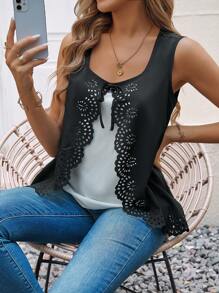 EMERY ROSE Women's Contrast Color Lace-Up Tank Top