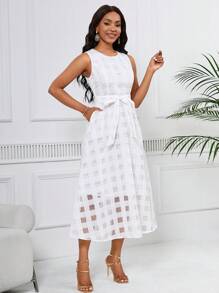 SHEIN Lady Women's Sleeveless Round Neck Pocket Shift Dress - White - View 6