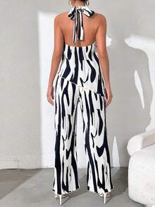 SHEIN Privé 女士印花不对称下摆上衣和长裤套装 - 彩色 - 查看 5