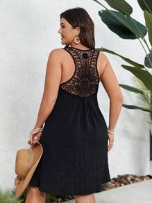SHEIN VCAY Plus-Size Spring/Summer Vacation Back Hollowed-Out Neckline Fabric Dress - Black - View 3