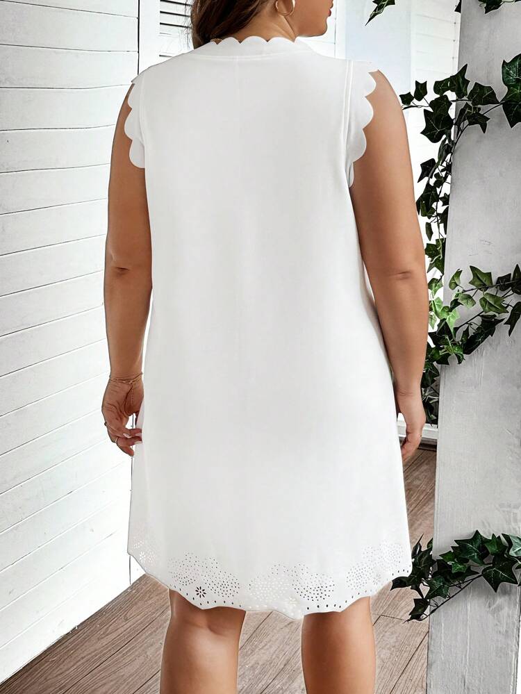 Plus Size Women's White Burnout Floral Dress With Ruffle Hem For Casual Dating Or Bridesmaid Wedding Guest
