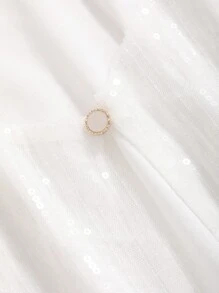 DAZY Solid Color Glitter Long Sleeve Crop Blouse With Flare Cuffs For Women,Ruffle - White - View 4