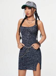 Coolane Women's Sleeveless Bodycon Slit Front Dress For Spring And Summer - Grey - View 3