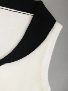 SHEIN Unity Women's Colorblock Draped Shawl Collar Sleeveless Knitted Top - Black and White - View 4