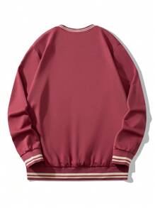 Manfinity Homme Men's Plus Size Letter Printed Sweatshirt With Round Neckline - Hot Pink - View 2