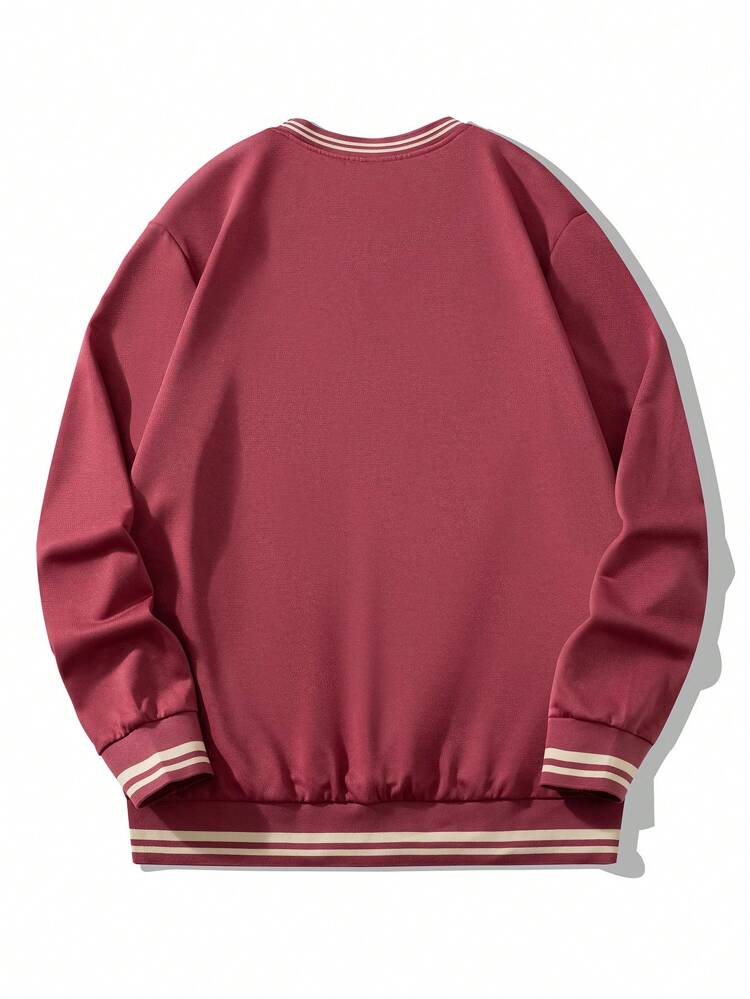Men's Plus Size Letter Printed Sweatshirt With Round Neckline