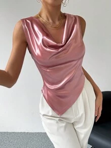 SHEIN Privé Của phụ nữ Hem không đều & Áo cổ bò Áo sơ mi - Bụi hồng - Xem 4