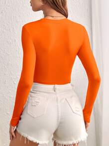 SHEIN Essnce Women's Long Sleeve Cropped T-Shirt - Orange - View 2