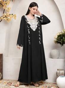 Al Najma Của phụ nữ Phong cách Kết cườm Thêu Dài Áo sơ mi - màu đen - Xem 1