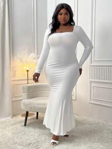 Slaydiva Robe Sirène À Encolure Carrée De Grande Taille