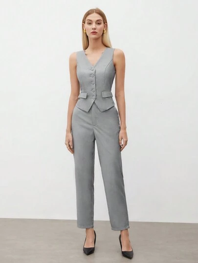 BizChic 秋冬女士单排扣西装背心和裤子套装