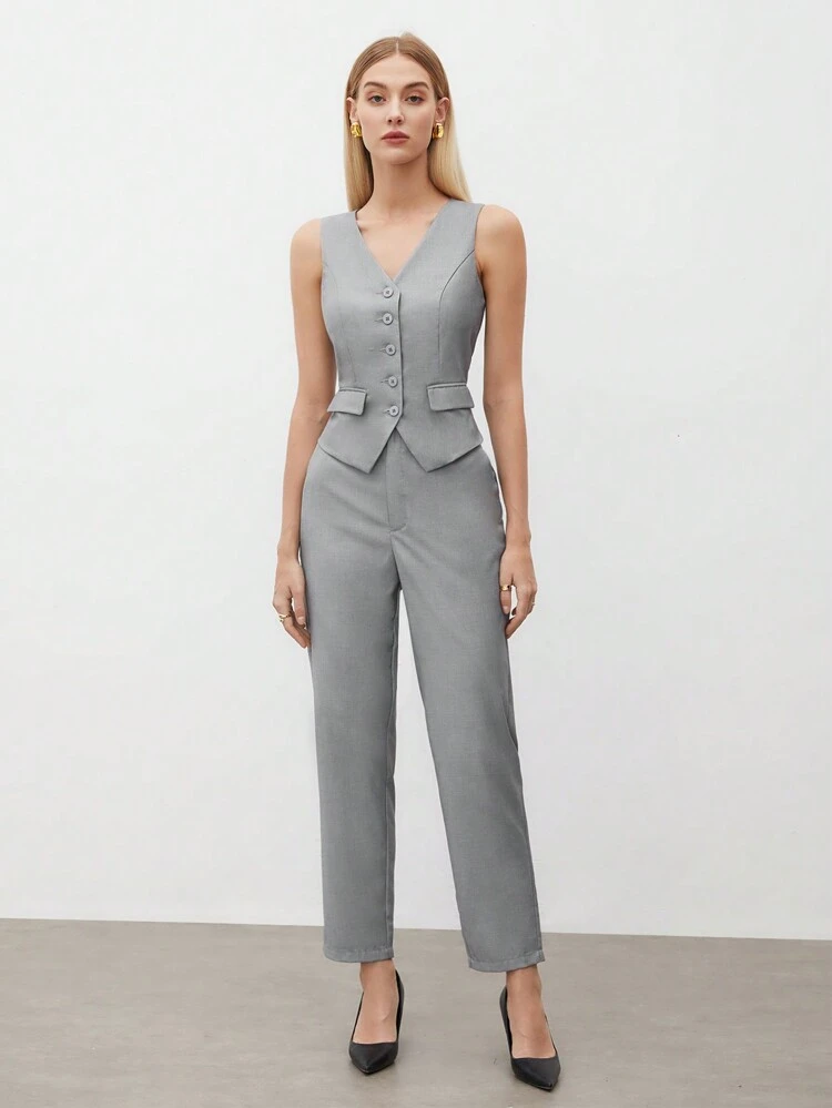 Women's Single-Breasted Suit Vest And Pants Set In Fall/Winter