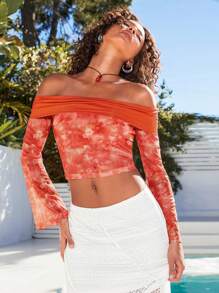 Soleia Women's Tie Dye Off Shoulder Long Sleeve Top