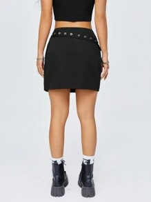 SHEIN EZwear Ladies' Fashionable Double Belted Skirt - Black - View 2
