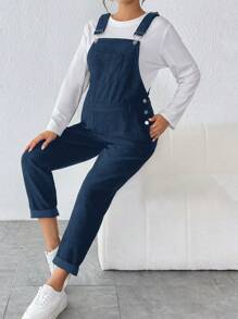 SHEIN Maternity Pocket Side Button Suspender Jumpsuit - Navy Blue - View 3