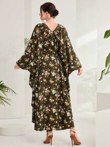 Al Najma Vestido De Manga Murciélago Con Estampado Floral - Verde - Ver 2
