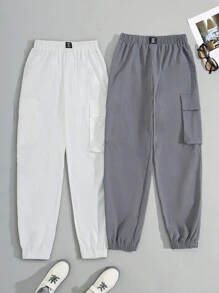 SHEIN Teen Boy Casual Comfortable Basic Cargo Pants With Pockets, Multicolor, Multiple Pieces - Multicolor - View 2