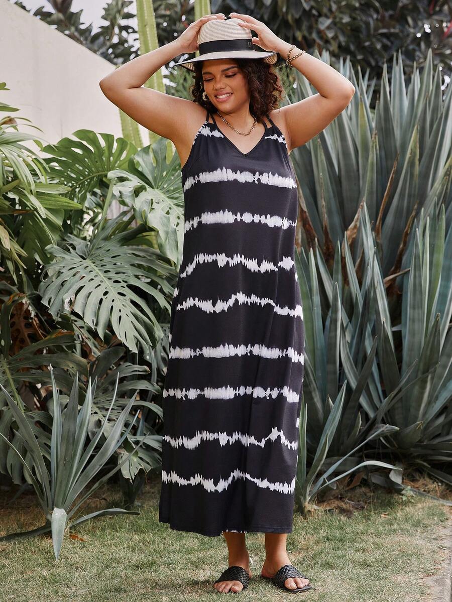 SHEIN LUNE Váy thường ngày dây mảnh nhuộm loang cỡ lớn cho nữ - Nhiều màu - Xem 1