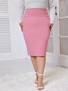 SHEIN Essnce 大尺寸純色高腰裙