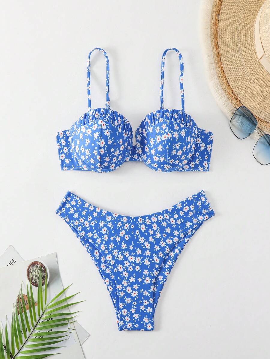 SHEIN Swim Ladies' Random Printed Bikini Set With Underwire, Beach Outfit Bathing Suit Summer - Multicolor - View 1