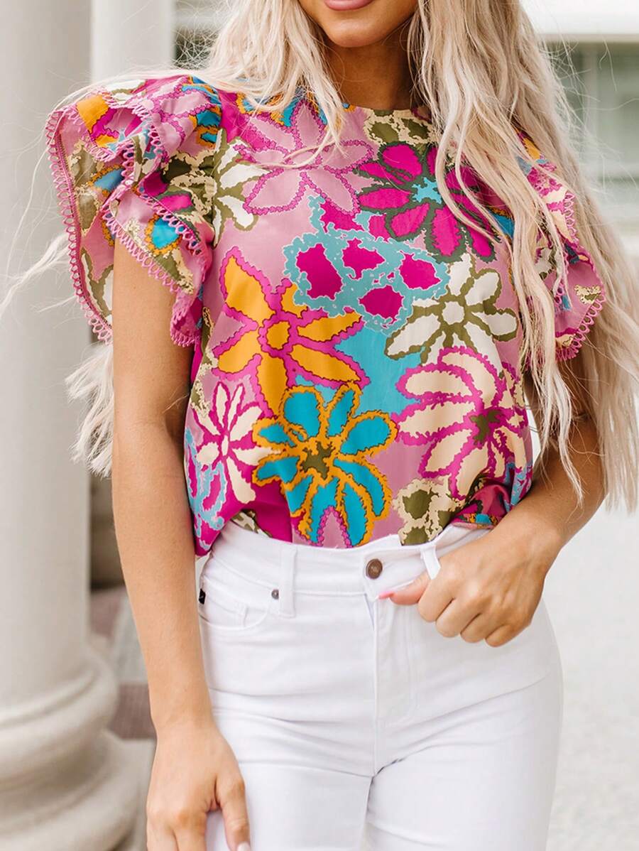 Women's Ruffle Print Shirt | SHEIN USA
