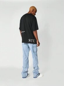 SUMWON Flare Fit Workwear Jean With Paint Print - Blue - View 5