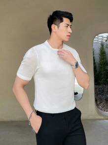 Manfinity Homme Plain Round Neck Knitted Short-Sleeve Top - White - View 7