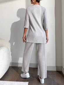 Cloudara 100%Cotton Drop Shoulder Tee & Pants - Grey - View 2