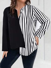 SHEIN LUNE Plus Striped Print Asymmetrical Hem Blouse - Multicolor - View 4