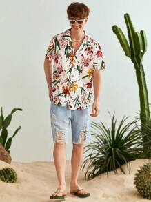 Manfinity VCAY Men's Loose Fit Woven Shirt With Flower Print - Multicolor - View 5