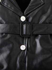 Baby Girl Sleeveless Romper With Notched Collar - Black - View 6