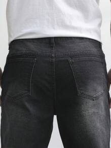 Manfinity Homme Men's Plus Size Cat Whiskers Design Slim Fit Jeans Long Ripped Frayed Jean Cargo Plain Black Work Casual Going Out Hang Out College Street Work - Black - View 4