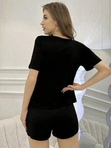 女士睡衣套装 - 黑色 - 查看 2