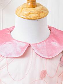 嬰兒女孩緞面領3d蜻蜓翅膀刺繡花朵洋裝,隱藏式拉鍊 - 彩色 - 查看 3