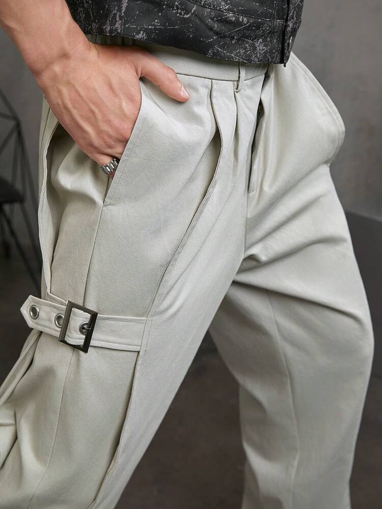 Woven Casual Solid Color Pleated Pants