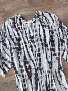 SHEIN Swim Summer Beach Women's Tie Dyeing Short-Sleeved Cover Up Dress - Black and White - View 7