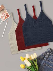 Flirla Kích thước lớn Màu thuần Đan Áo ba lỗ - Nhiều màu - Xem 1