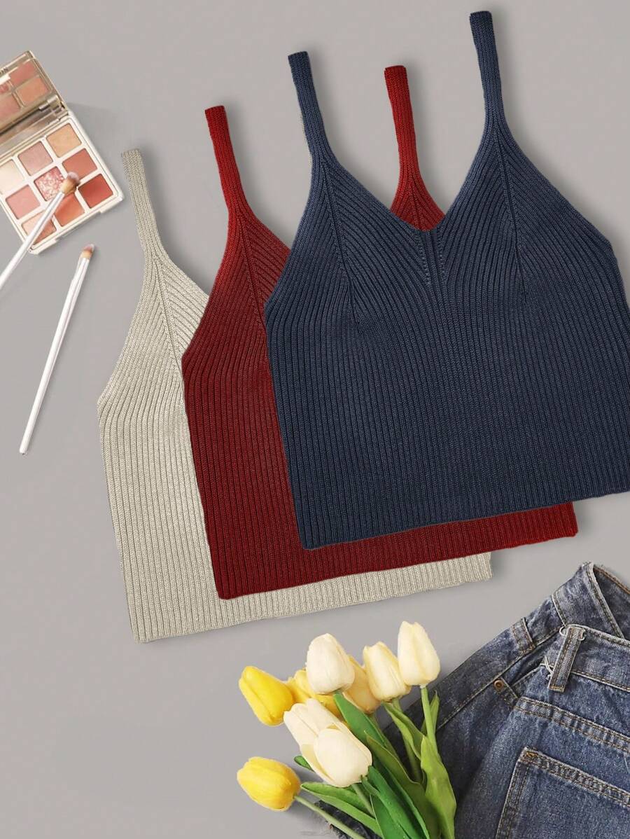 Flirla Kích thước lớn Màu thuần Đan Áo ba lỗ - Nhiều màu - Xem 1